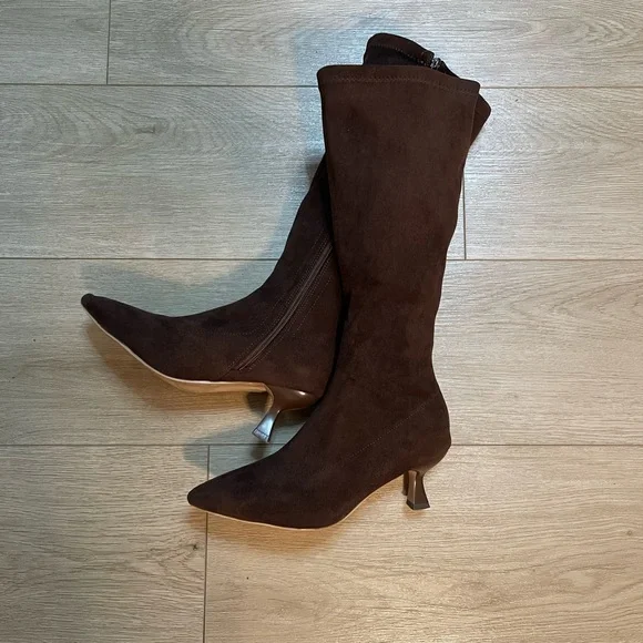 Chocolate Brown Knee-High Women's Boots - Picture 1 of 7